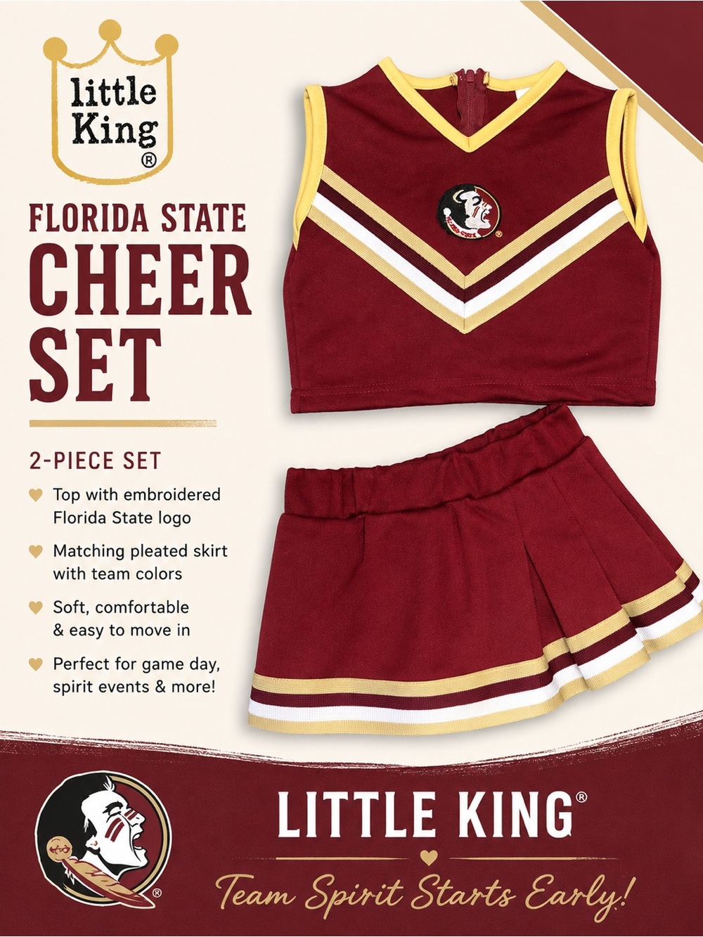 Little King Kids' Florida State Maroon & Gold Cheer Skirt Matching Set